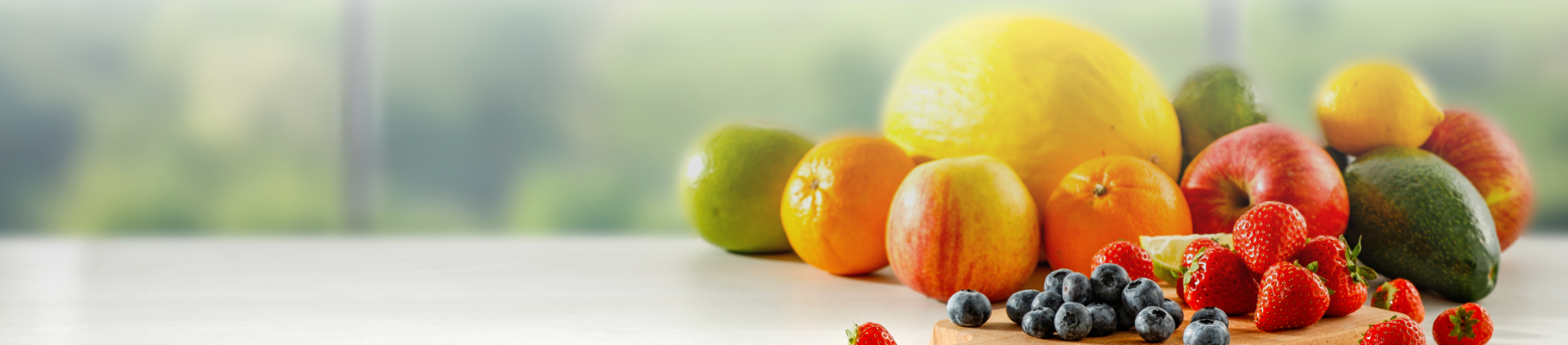 fresh fruits on a countertop